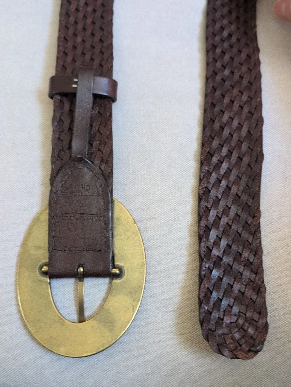 Coldwater Creek Woven Brown Leather Adjustable Belt Decorative Oval Buckle